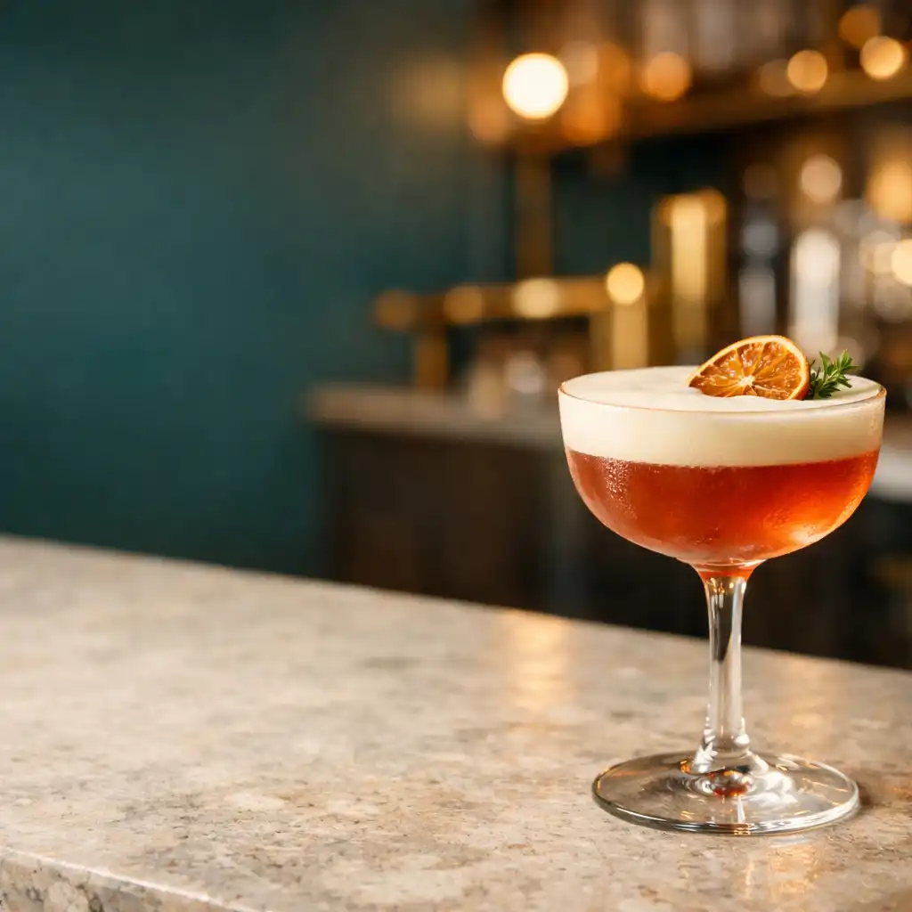 Dopracowany koktajl na kamiennym blacie miejskiego bistro