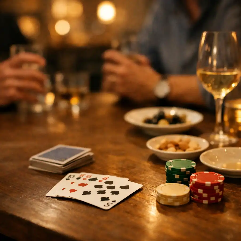 Dorośli goście przy fizycznym stole podczas dyskretnego wieczoru offline w restauracji